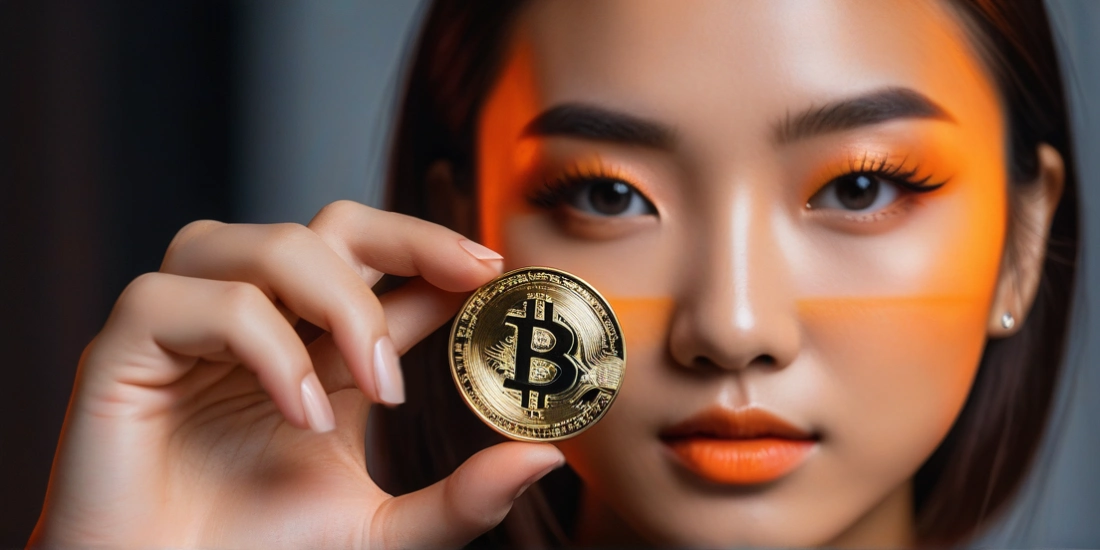 girl with cryptocurrency in her hands